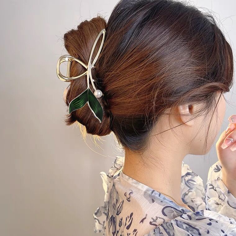 Kẹp tóc Haimeikang bằng kim loại đính ngọc trai xanh lam sang trọng