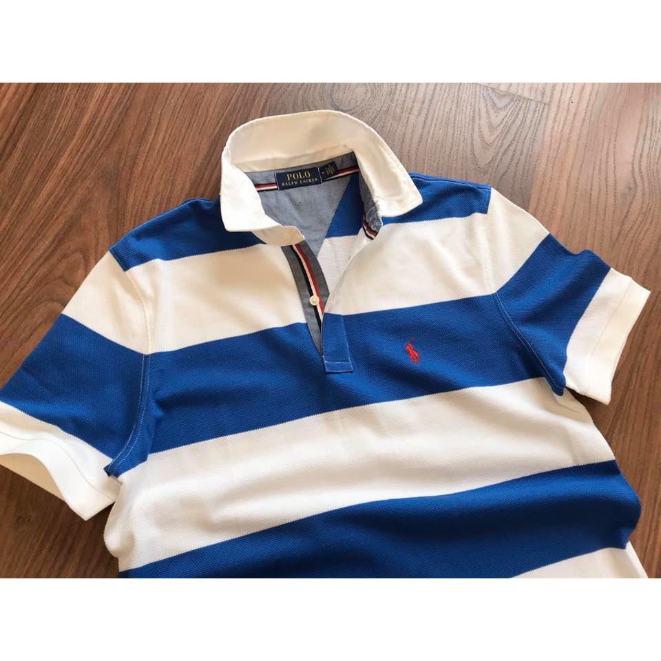 Áo Polo Rap kẻ xanh