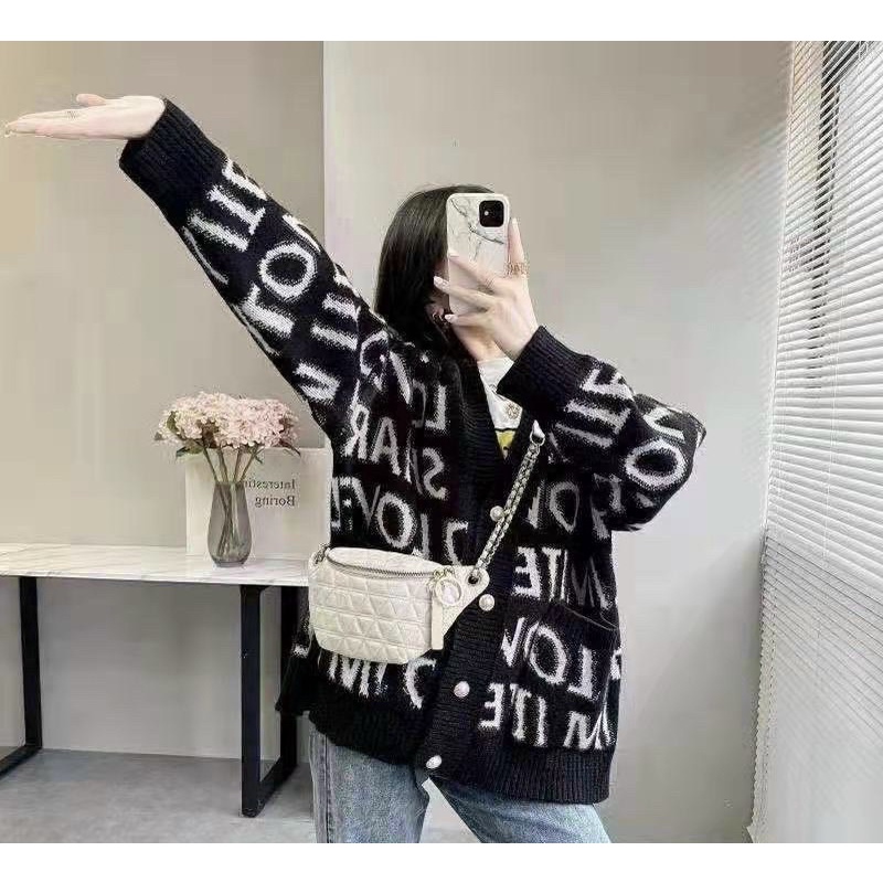 Áo khoác Cardigan len slogan