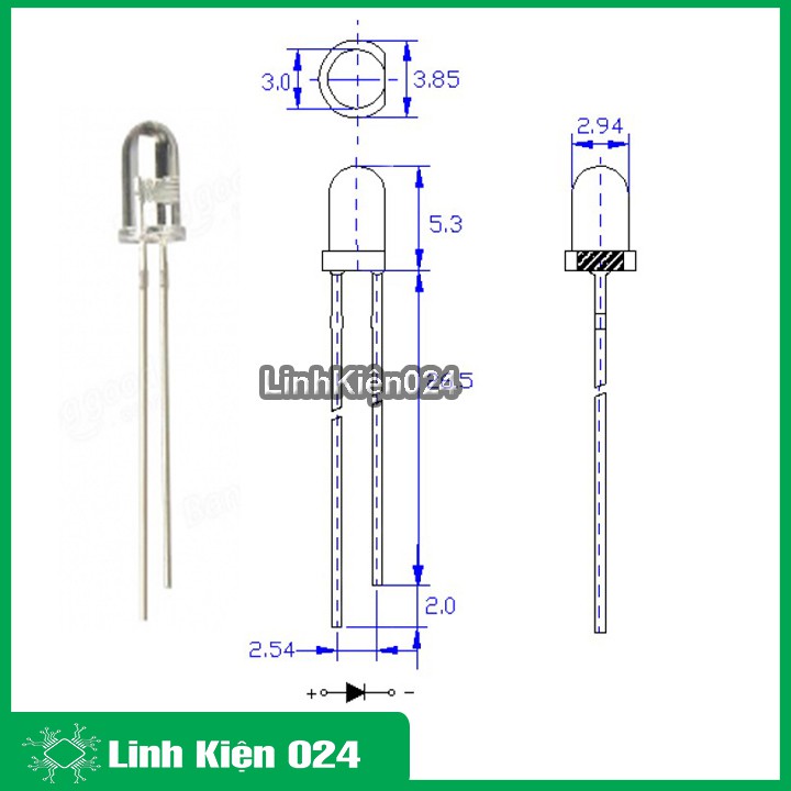 Led phát hồng ngoại 940nm đường kính bóng led 3mm - 5mm