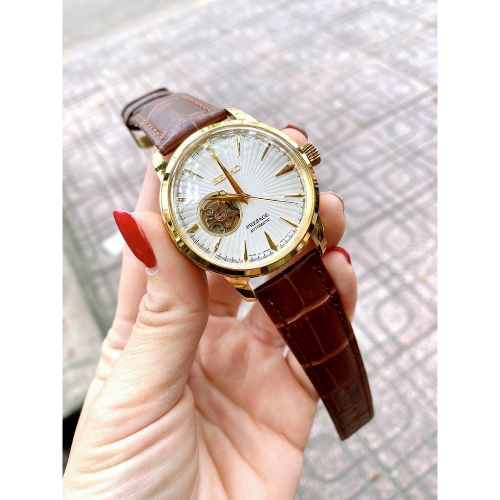 Đồng Hồ Nam Seiko Presage Dây Da , Size 40mm , Vỏ Vàng