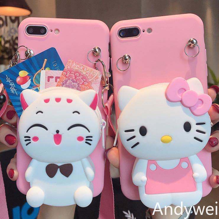 Ốp điện thoại silicone mềm đính ví Hello Kitty cho OPPO Realme 5 A91 A5 A9 A31 A12 A7 A5S A3S F1S F9 F1S F7 F5 A37 A83
