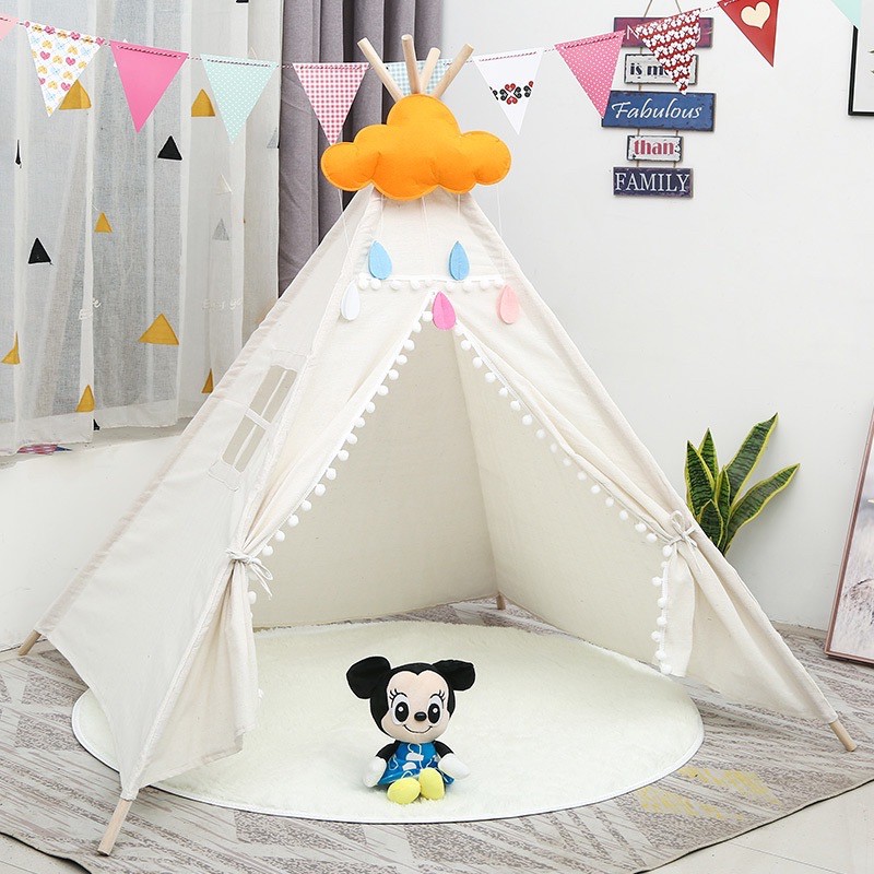 Lều vải tam giác 1m6 handmade cao cấp 100% vải cotton cọc gỗ tự nhiên an toàn cho bé SAVAKIDS