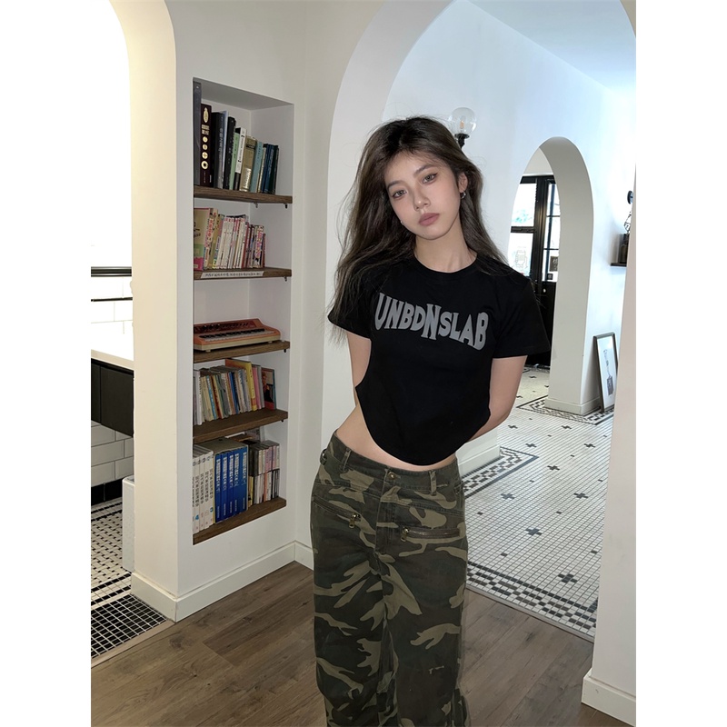 Ethelgirl Áo Thun Nữ Ngắn Tay Màu Đen Gợi Cảm