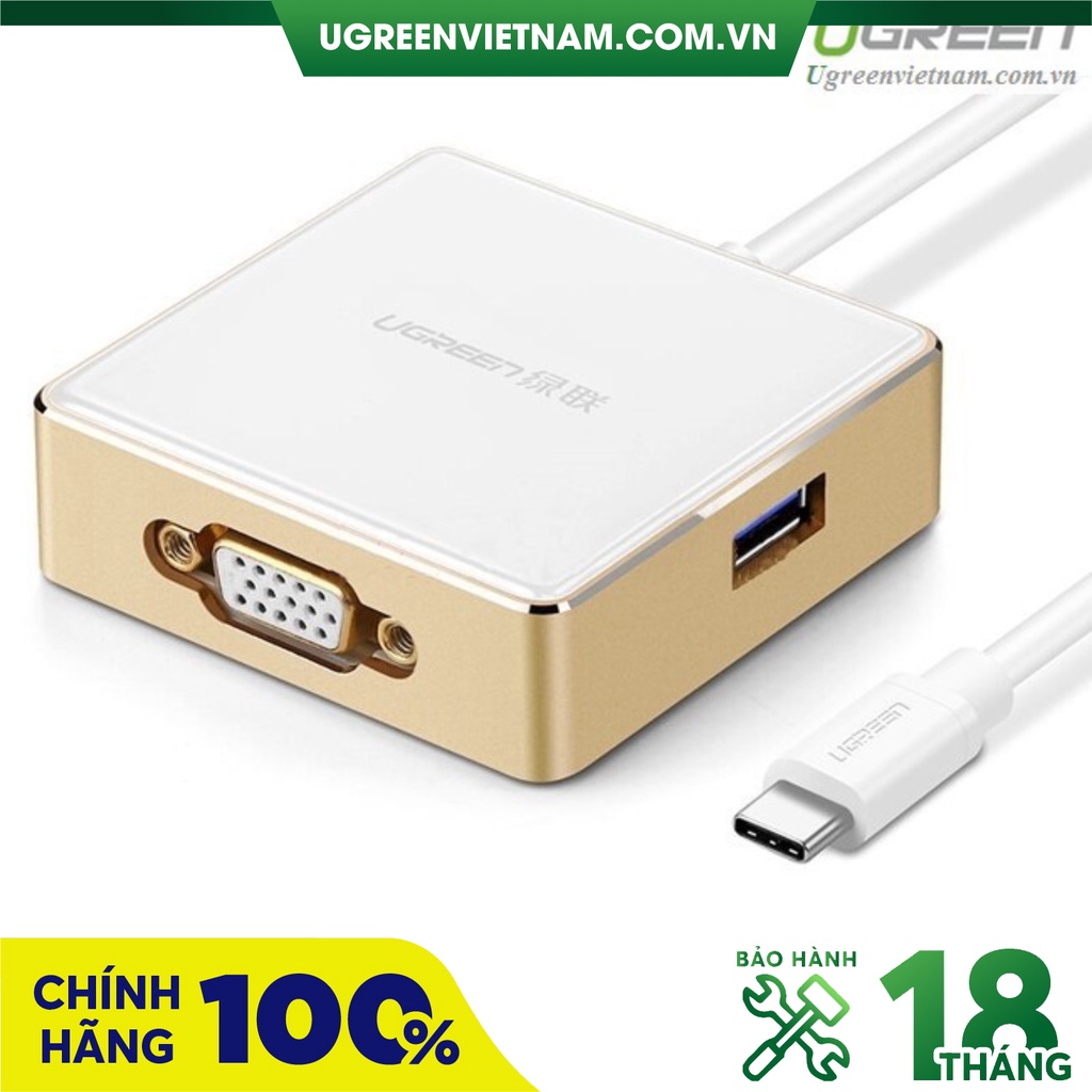 Cáp USB type C to VGA + Hub USB 2.0 &amp; 3.0 hỗ trợ sạc Macbook chính hãng Ugreen 30442