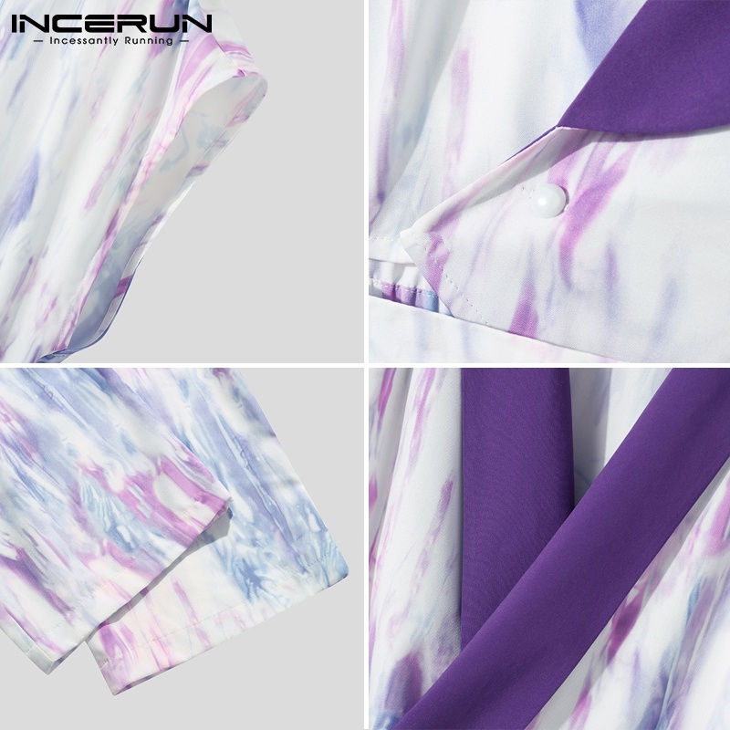 INCERUN Bộ Áo Liền Quần Sát Nách Dáng Rộng Nhuộm Màu Độc Đáo Phong Cách Phương Tây Thời Trang Cho Nam