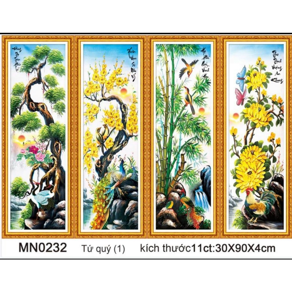 Tranh thêu chữ thập Tùng cúc trúc mai MN0232-30x90x4cm