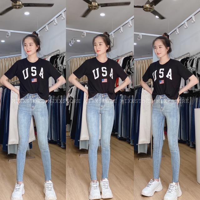 Quần bò bó skinny cắt lai - 2 Màu Dáng Dài