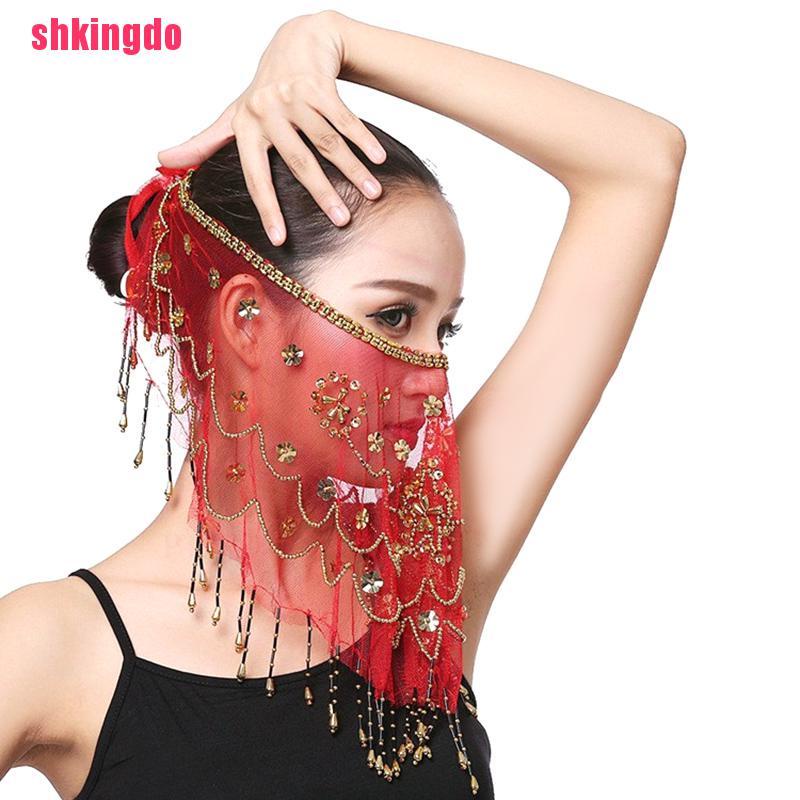 Mạng che mặt vải lưới thêu hoa mận phong cách Ấn Độ cho nữ múa bụng