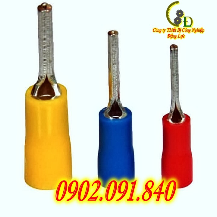Đầu cos pin tròn đặc bọc nhựa PTV 2-10, cốt kim bấm nối dây điện 1.5mm, 2.5mm bằng đồng