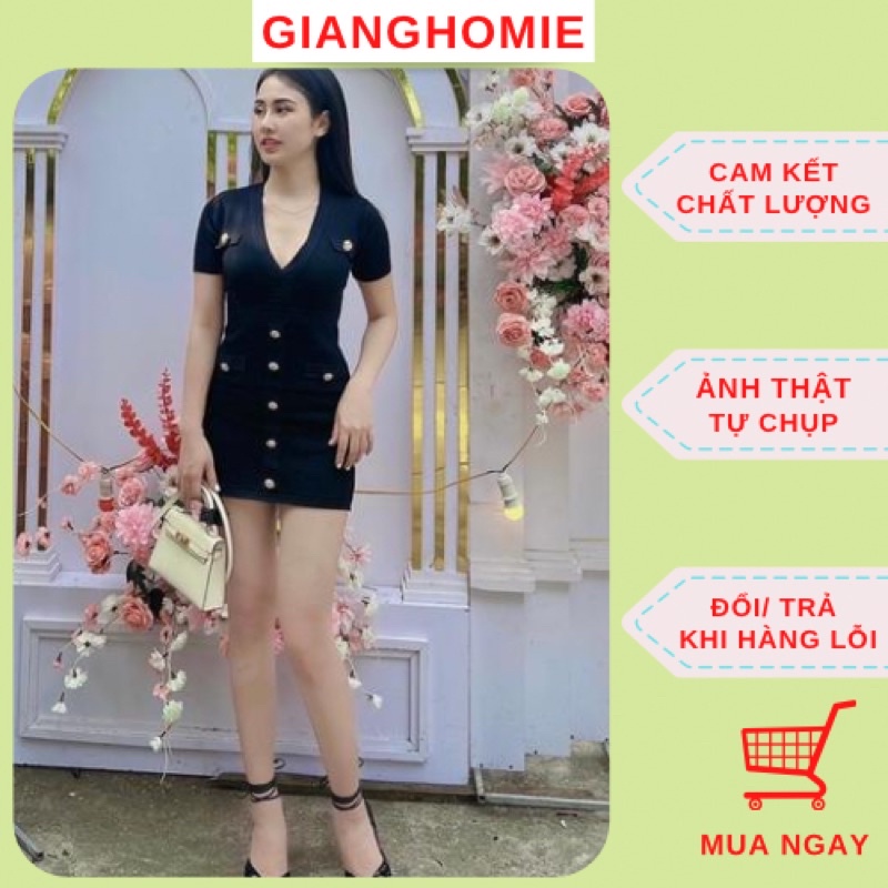 Đầm len body tay ngắn cổ V siêu hot