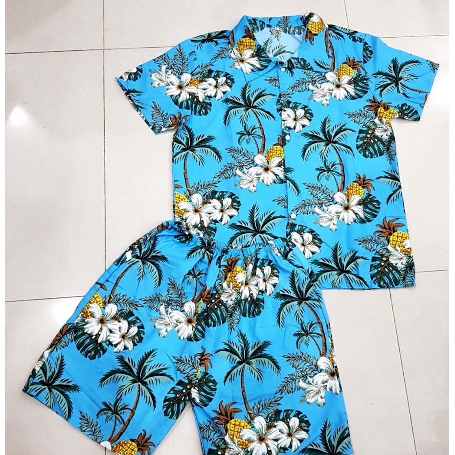 [Sẵn hàng HCM] Quần áo đi biển, mẫu Hoa sứ xanh, vải kate Thái loại 1, Full size 8-100kg