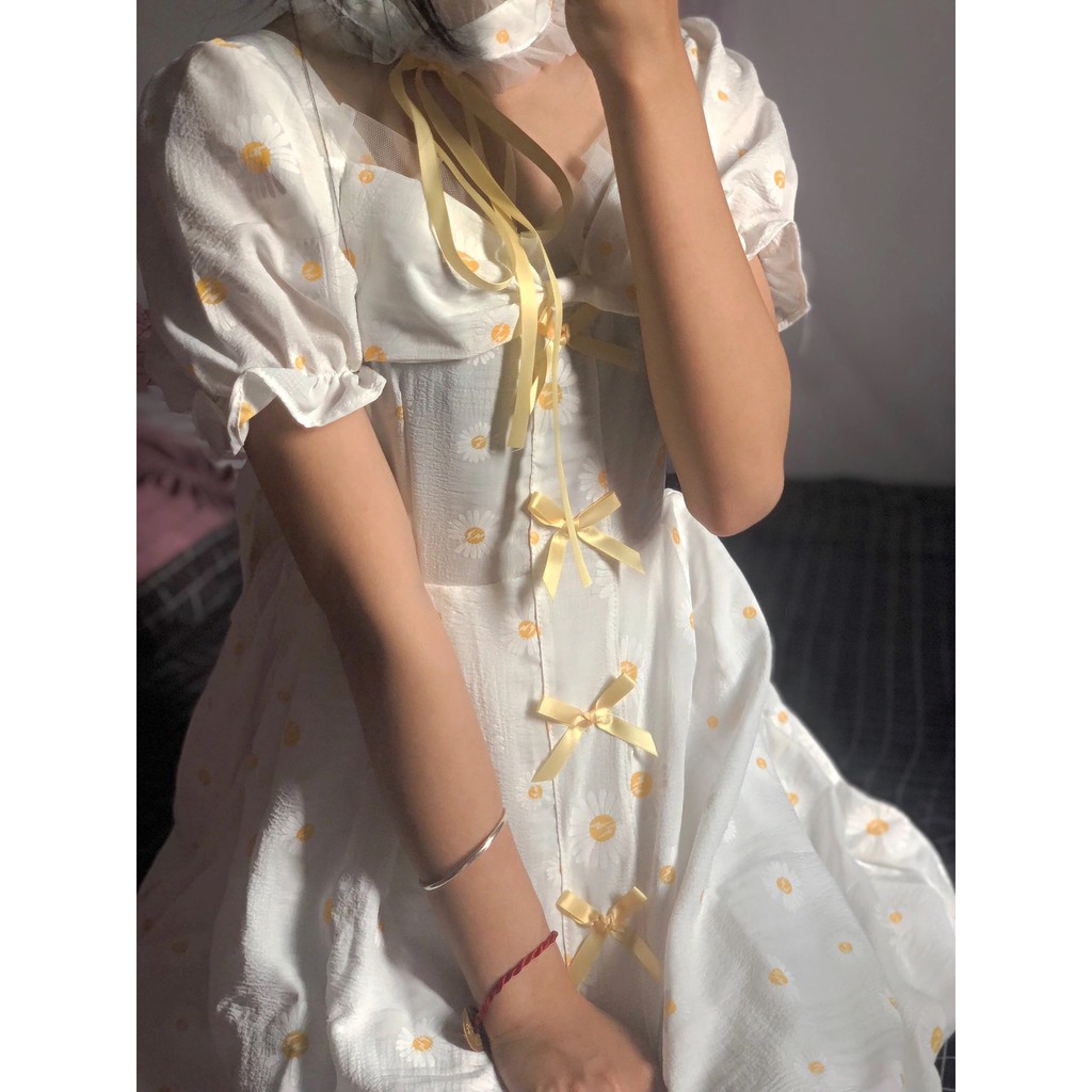 ORDER♥️Đầm,Váy Loli Hoa Vàng Đính Nơ+Nơ Cổ(ảnh thật)Size S,M