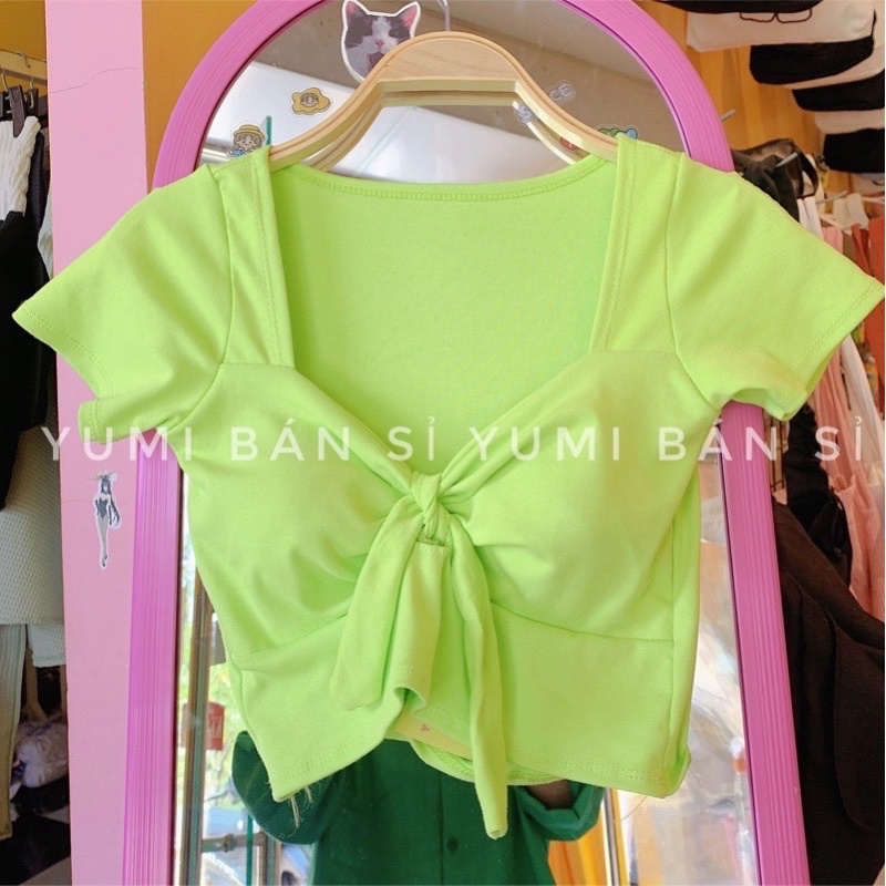 Áo croptop tay ngắn cột nơ borip xịn XUKA