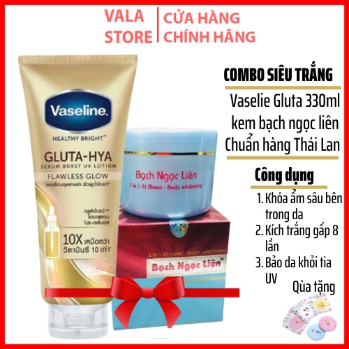 [combo siêu trắng] vaseline gluta vàng ban ngày và kem body bạch liên chống gấp 8 lần dưỡng ẩm sâu cho da