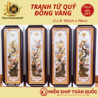 Tranh tứ quý bốn mùa xuân hạ thu đông chất liệu đồng vàng 160cm x 100cm quà tặng tranh tứ quý đẹp miễn ship toàn quốc