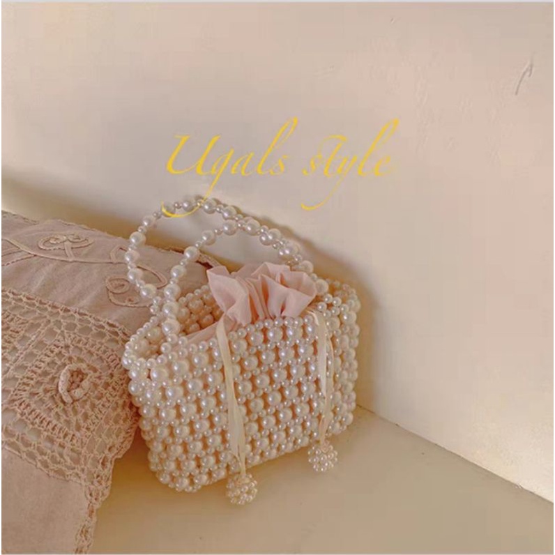Túi xách tay kết hạt cườm giả ngọc trai handmade trang trọng quý phái