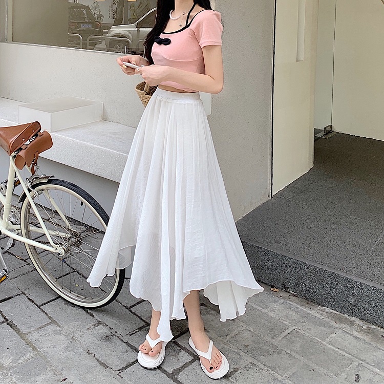 Chân váy dài midi nữ voan đũi mỏng nhẹ nhàng tiểu thư Firstdateclothing