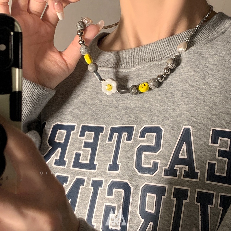 Vòng cổ choker mặt hình xúc xắc ngọc trai đầu lâu bướm và mặt cười phong cách Hàn Quốc cho nam nữ
