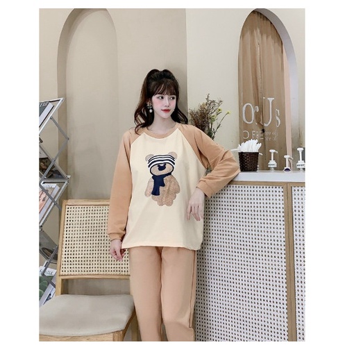 BỘ BẦU HÌNH GẤU CUTE BO GẤU CÓ CHỈNH CHUN BỤNG - BỘ QUẦN ÁO BẦU THU ĐÔNG TRƯỚC VÀ SAU SINH NỈ DA CÁ