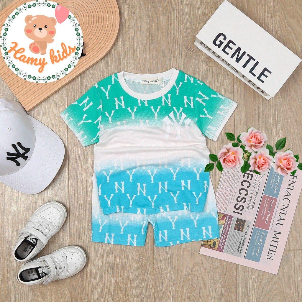 Đồ Bộ Cộc Tay Bé Trai Bé Gái Minky Mom Chính Hãng Thun Lạnh Hình in Tươi Sáng Họa Tiết NY Bé 0-5 Tuổi Dưới 20kg-Hamykids