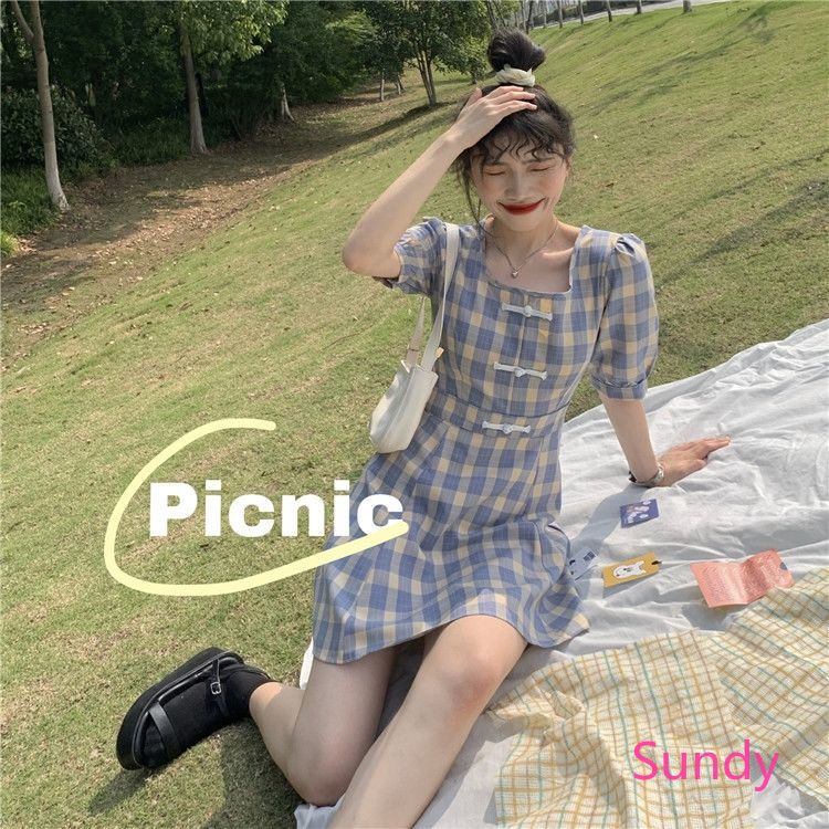 Women's Summer Short Sleeve Plaid Dress