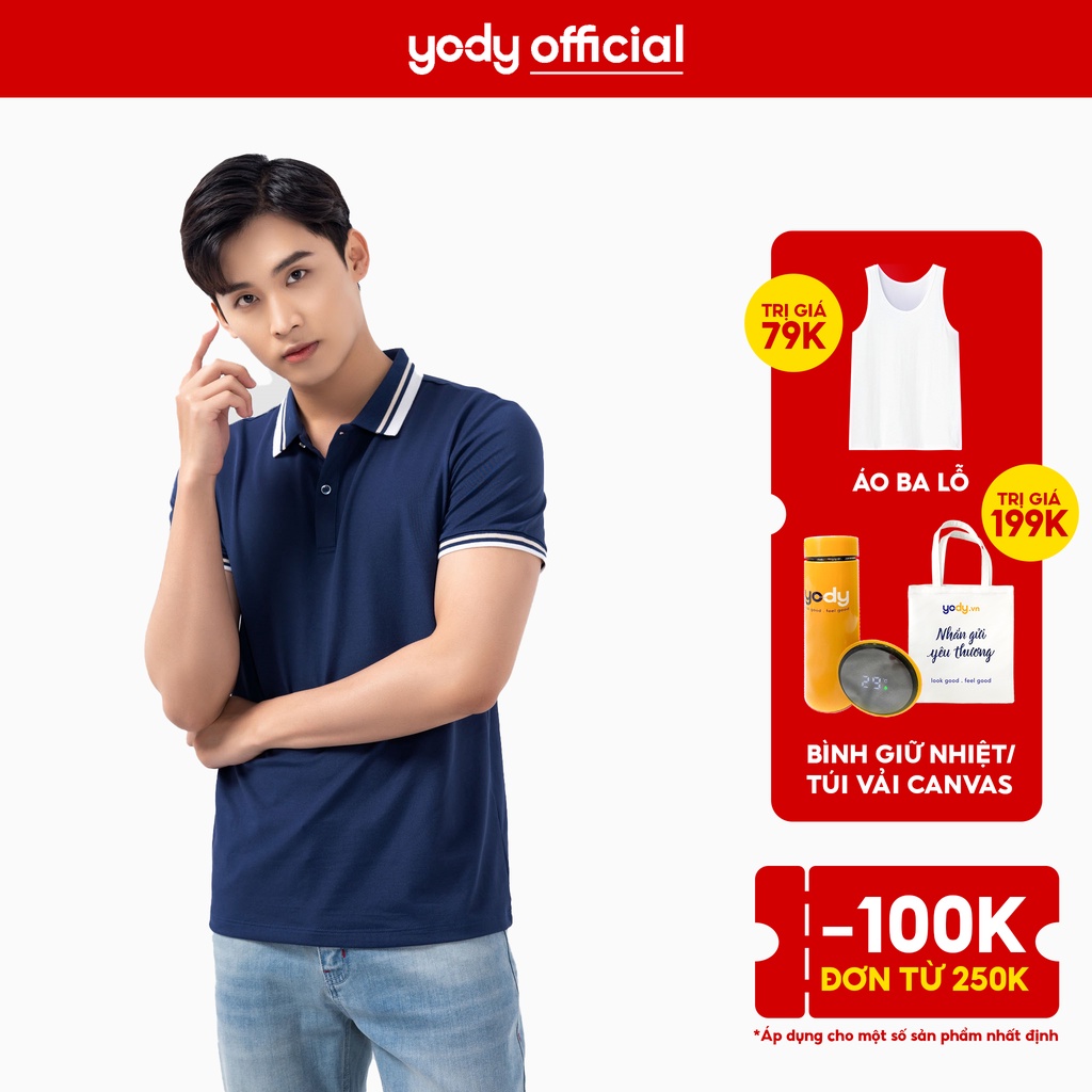 Áo Polo Yody Mắt chim phối bo 02 chất liệu Cotton mềm mịn thoải mái APM3641