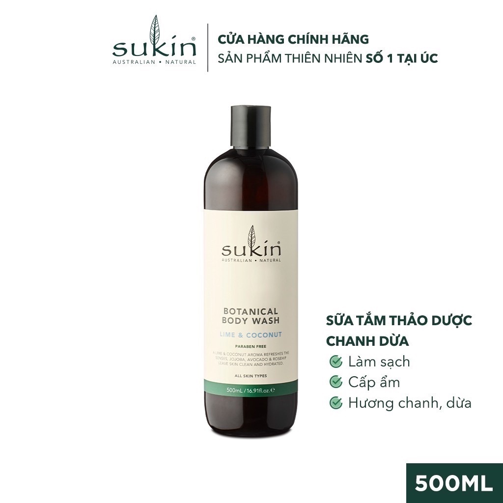 Sữa Tắm Thiên Nhiên Hương Chanh Và Dừa Sukin Botanical Body Wash Lime & Coconut 500ml | BigBuy360 - bigbuy360.vn