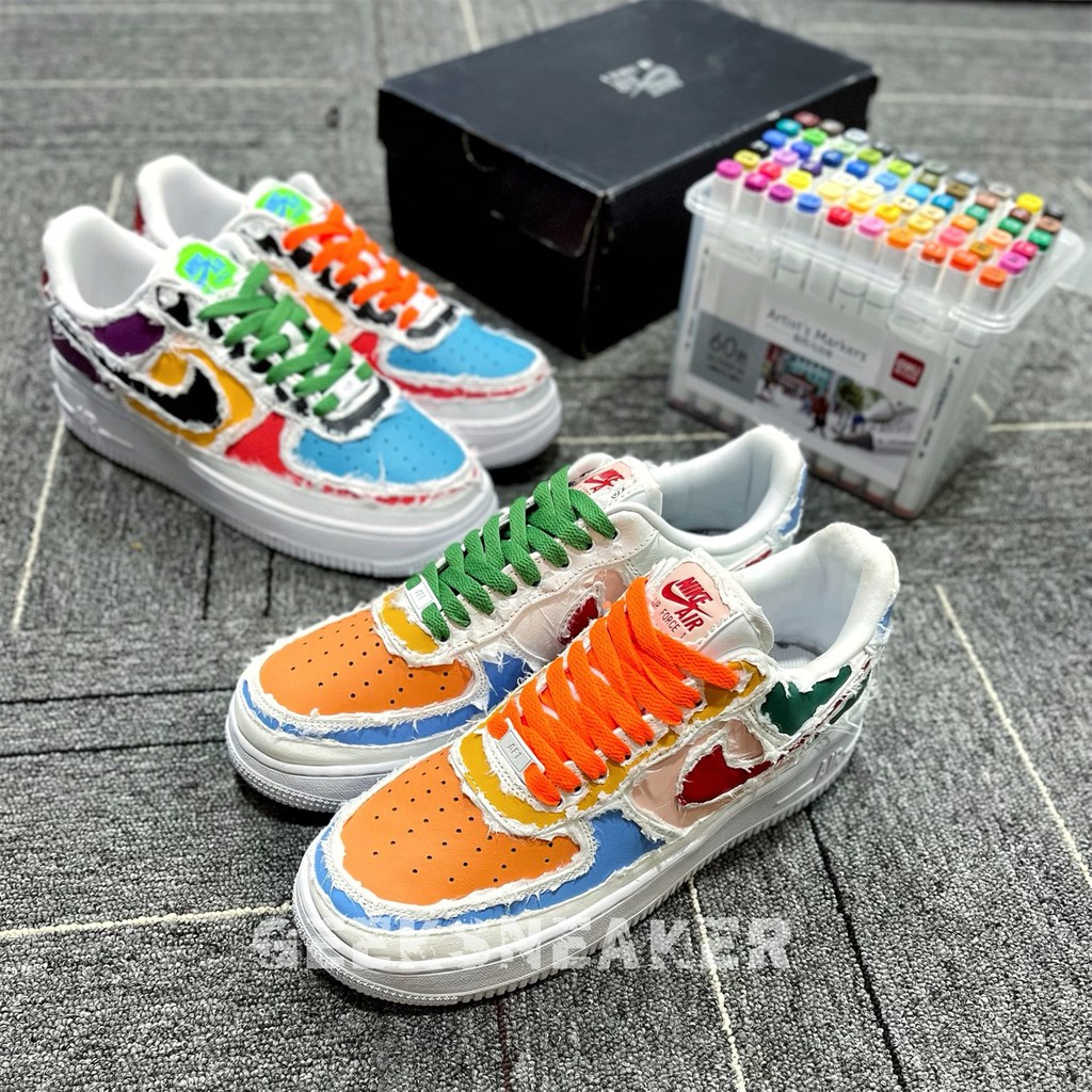 [GeekSneakerZone] Giày Sneaker Air Force 1 LX Tear Away White - Swoosh  Orange ( Xé | Bóc theo cách của bạn )