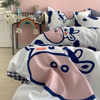 Bộ Drap - Chăn Phao Cotton Poly Bò Dairy Trắng