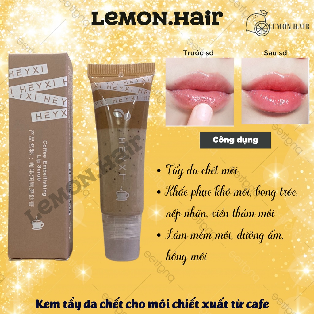 Tẩy tế bào chết môi HEYXI Coffee Lip Scrub 15g dưỡng ẩm, tẩy da chết môi cafe lemon.hair