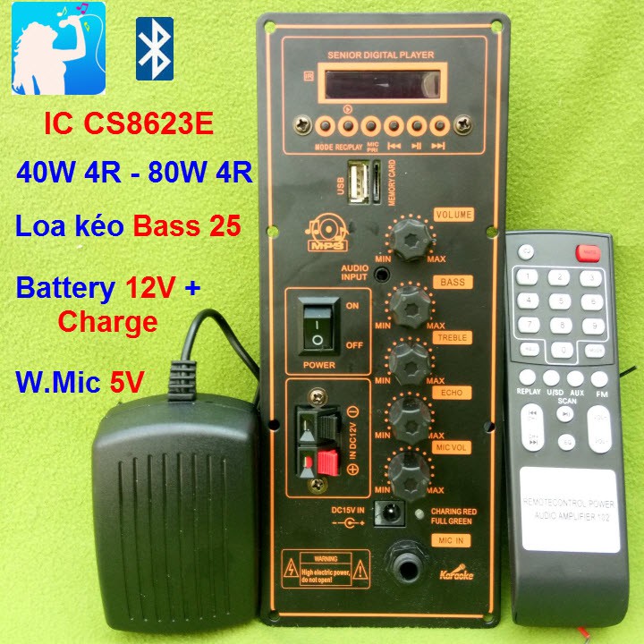 Mạch loa kéo công suất 40W - 80W HA8622 DPA nguồn xung 220V Bluetooth Karaoke Loa kéo 2.5 tấc - 3 tấc