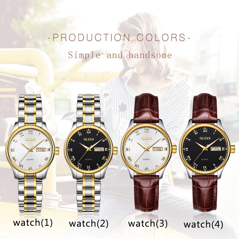 OLEVS 5568 Watch Women Leather Strap Genuine Waterproof Calendar Luminous Small Dial Elegant Fashion