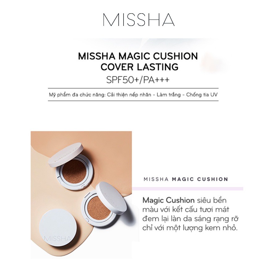 Phấn Nước Che Phủ Hoàn Hảo Kiềm Dầu Missha M Magic Cushion Cover Lasting SPF50+/PA+++ 15g