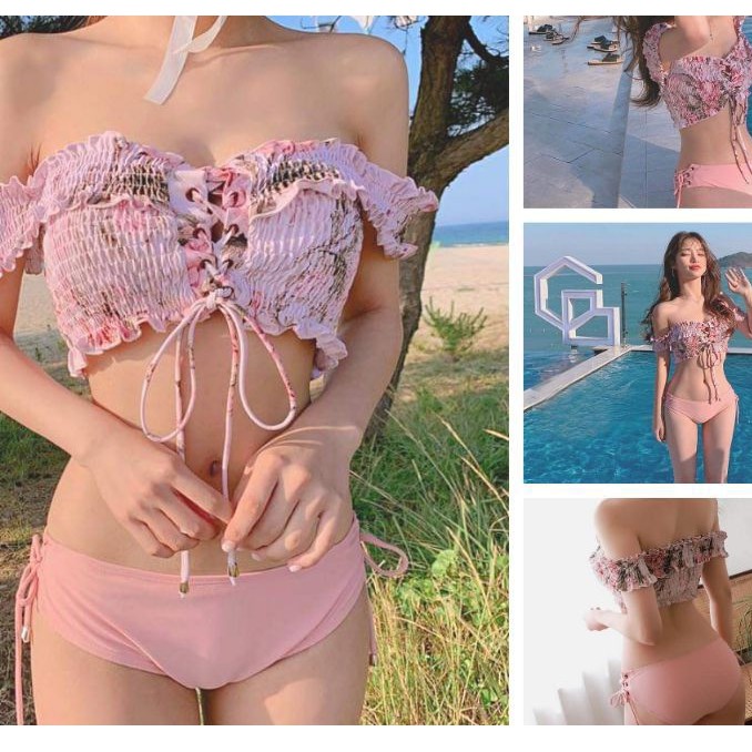 Bikini trễ vai bèo hồng bánh bèo siêu xinh