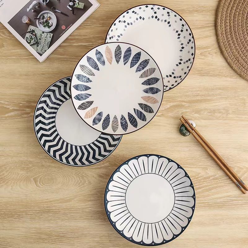 Đĩa Sứ Tròn 8 Inch Dùng Được Trong Lò Vi Sóng Phong Cách Nhật Bản