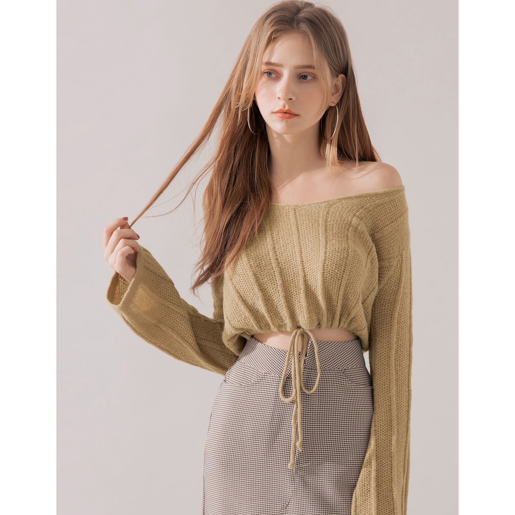 Áo len dệt gân tay loe dây rút eo nữ Air Space 2030112001 | BigBuy360 - bigbuy360.vn