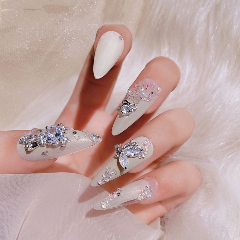 Hạt Phụ Kiện Trang Trí Móng Tay Thủ Công Bằng Đá Zircon Hình Bướm Thỏ Ngọc Trai 3D Cao Cấp