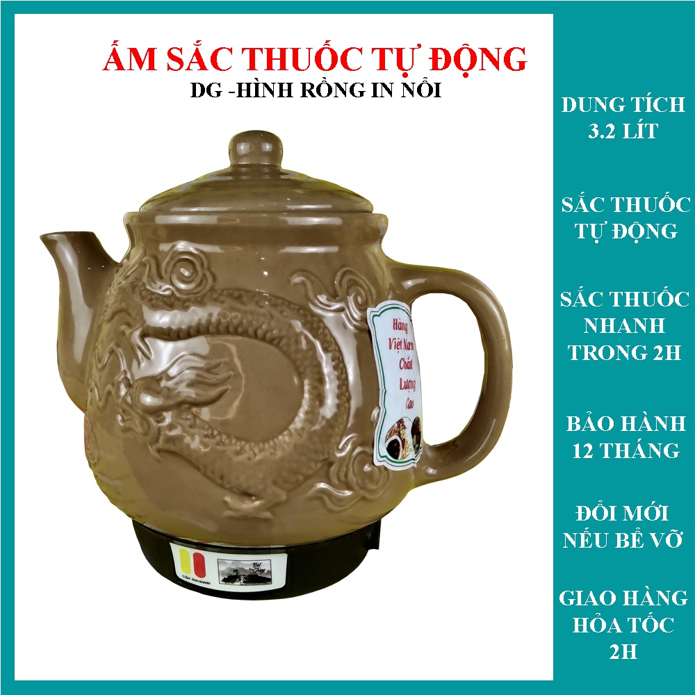 Ấm sắc thuốc bằng điện 3.2 Lít DG Xuân Tùng siêu nấu thuốc bắc tự động bình gốm bát tràng hoa văn in nổi.