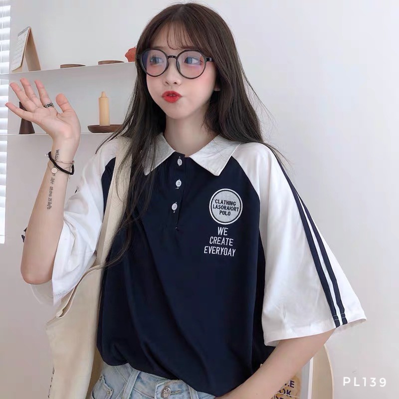 Áo Polo nữ form rộng có cổ ngắn tay dáng rộng dưới 75kg - WE CREATE EVERYDAY | BigBuy360 - bigbuy360.vn