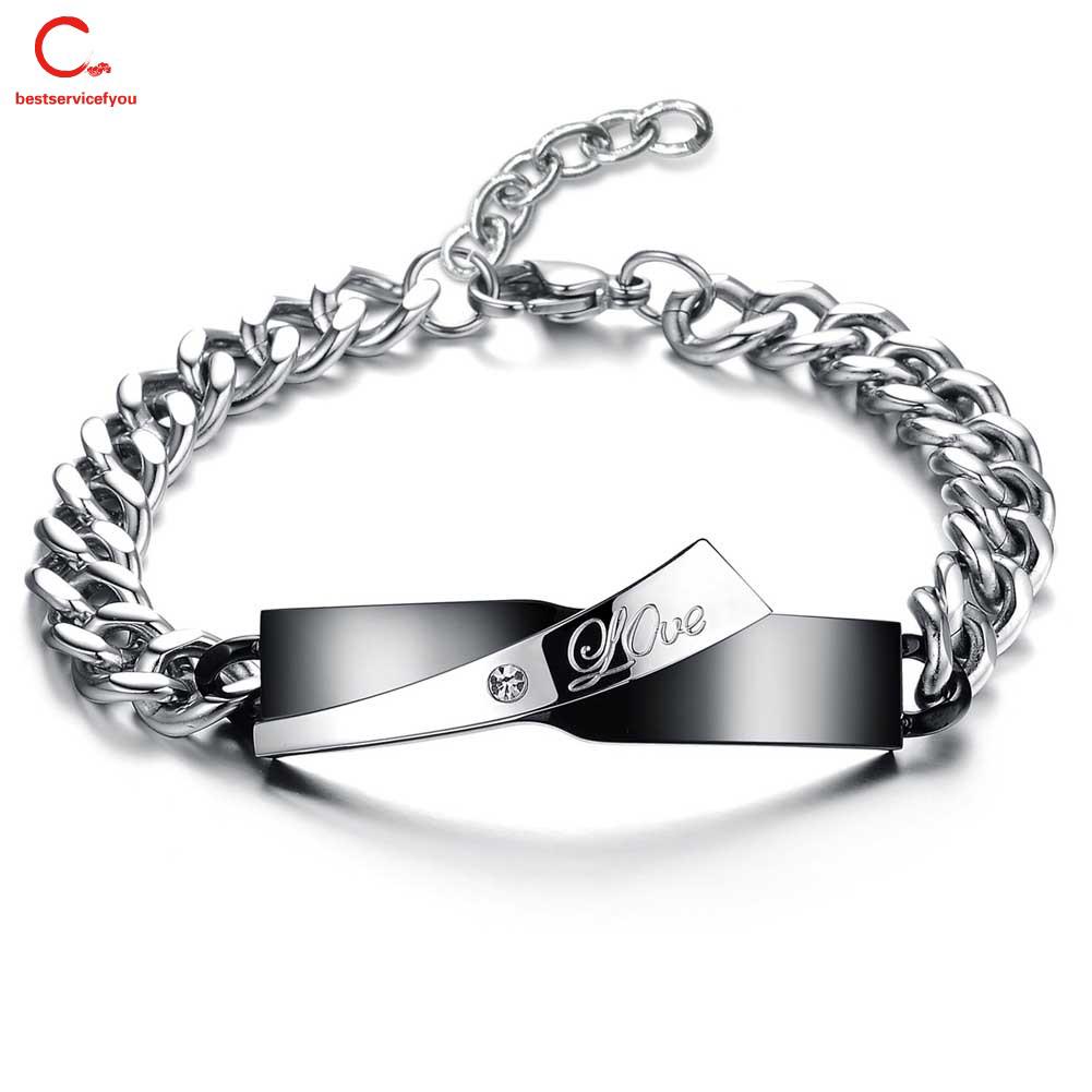 Vòng đeo tay móc xích mặt khắc chữ Love cho cặp đôi