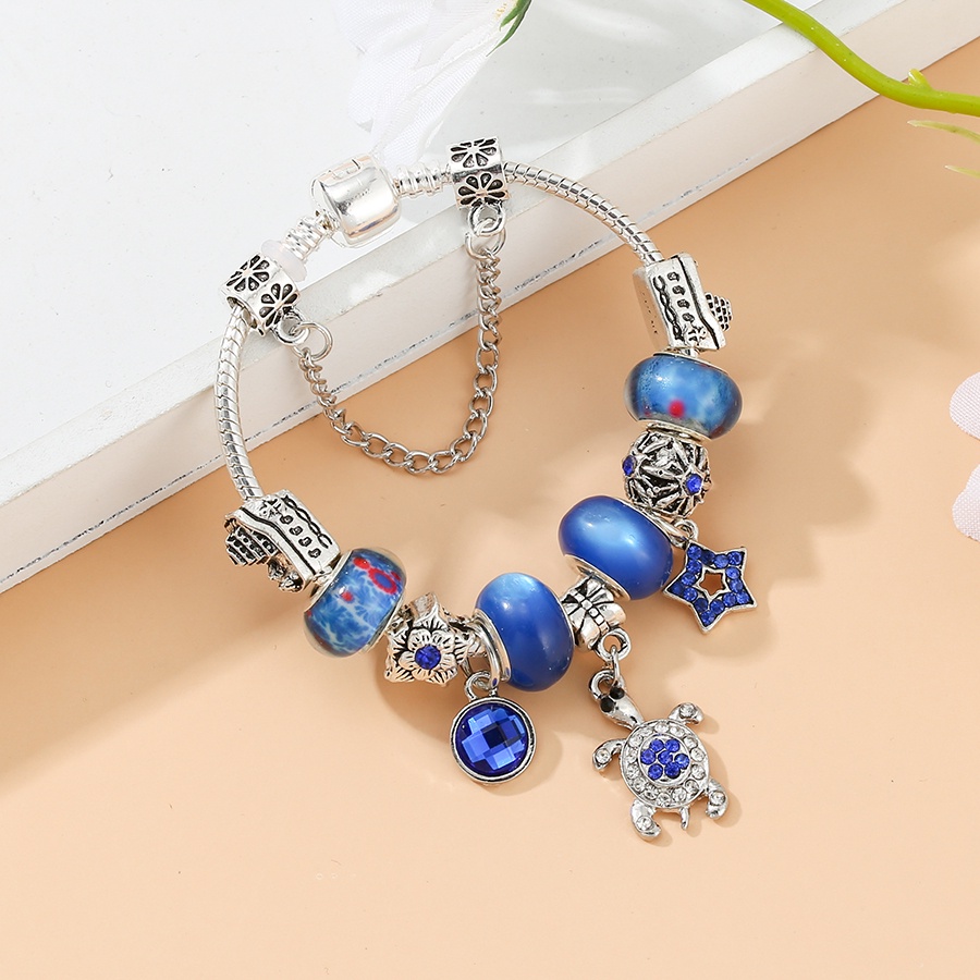 Dinglly pha lê xanh rùa vòng tay quyến rũ cho phụ nữ tàu ban đầu sao sóng nước hạt màu bạc vòng đeo tay trang sức