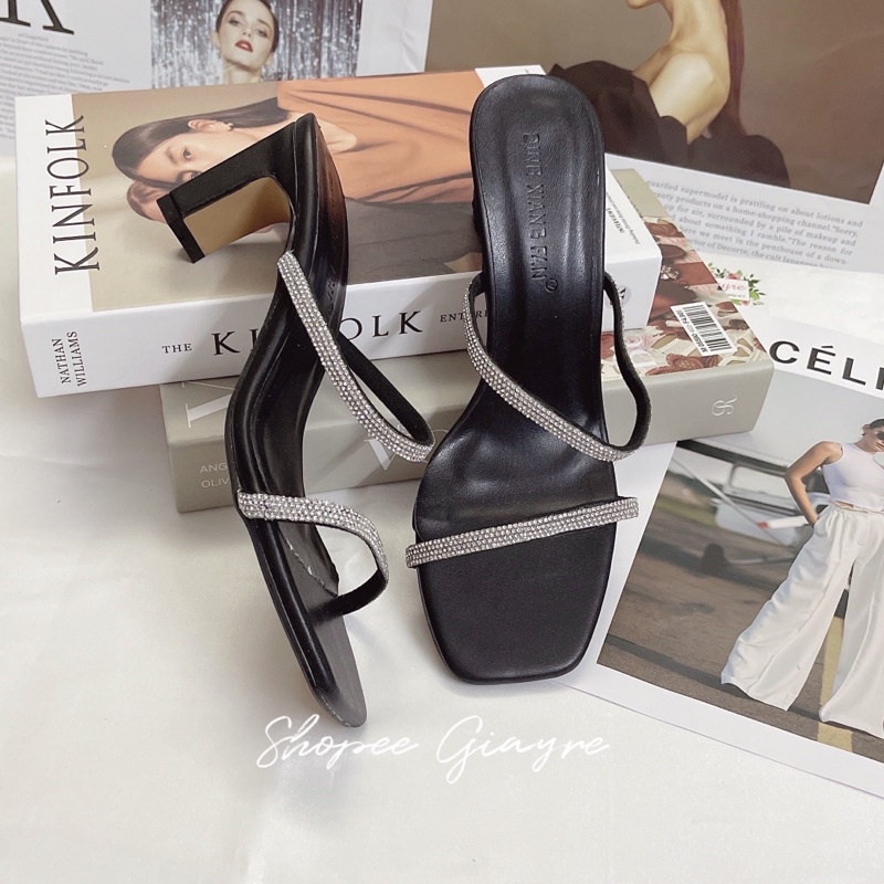 Guốc 2 quai đá sáng da mềm gót dẹp 5cm (hàng đẹp)