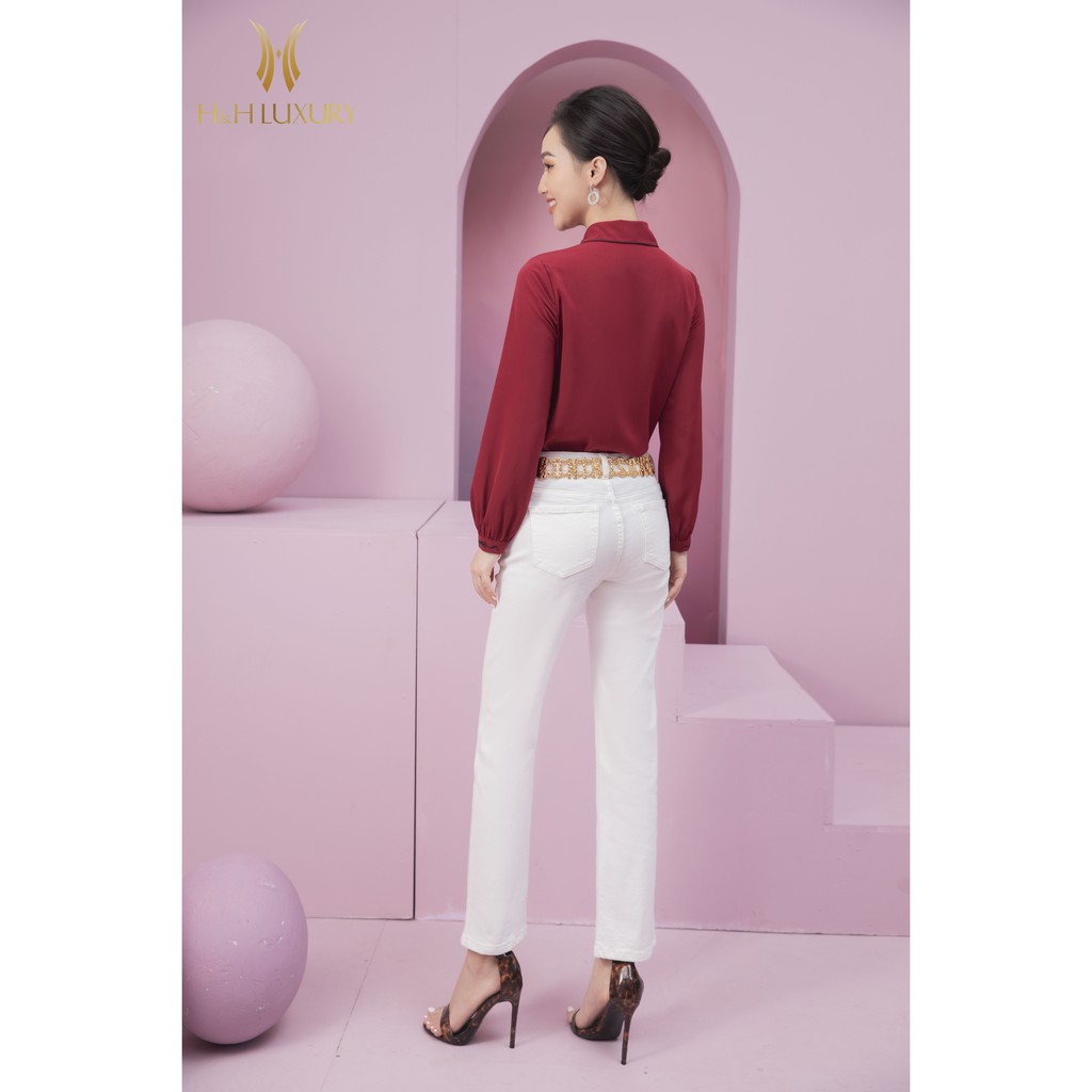 Quần bò nữ đẹp H&H Luxury - Jean trắng Dáng Ống loe nhẹ thanh lịch Hàng thiết kế | BigBuy360 - bigbuy360.vn