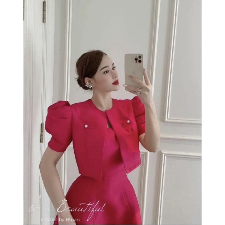 Set đầm vest hai món đầm hai dây mix áo khoác croptop trẻ trung flasksale | BigBuy360 - bigbuy360.vn