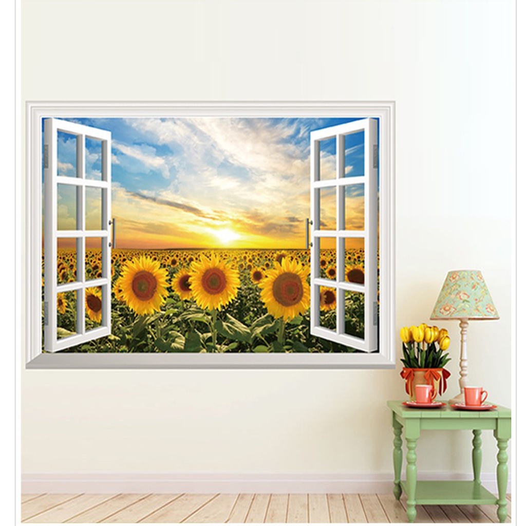 Decal dán tường 3D, tranh dán tường trang trí phòng hình cửa sổ đẹp, trang trí phòng khách, phòng ngủ 0996
