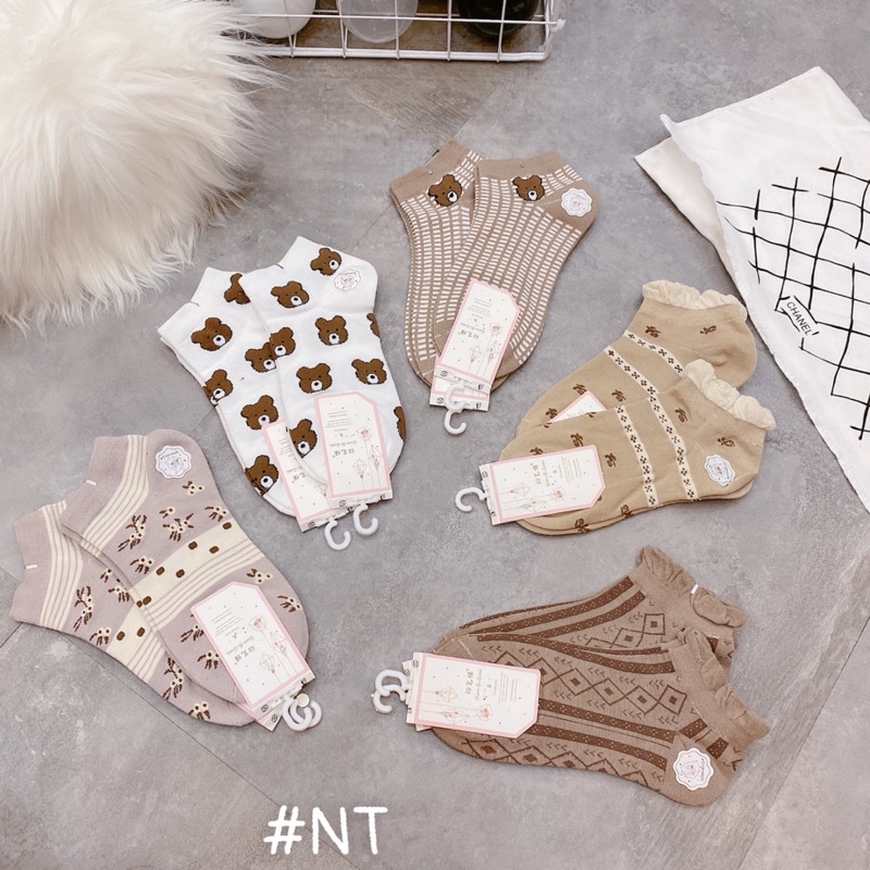 Tất chân cho nữ, combo 5 đôi tất gấu cute xinh lắm màu lộn xộn