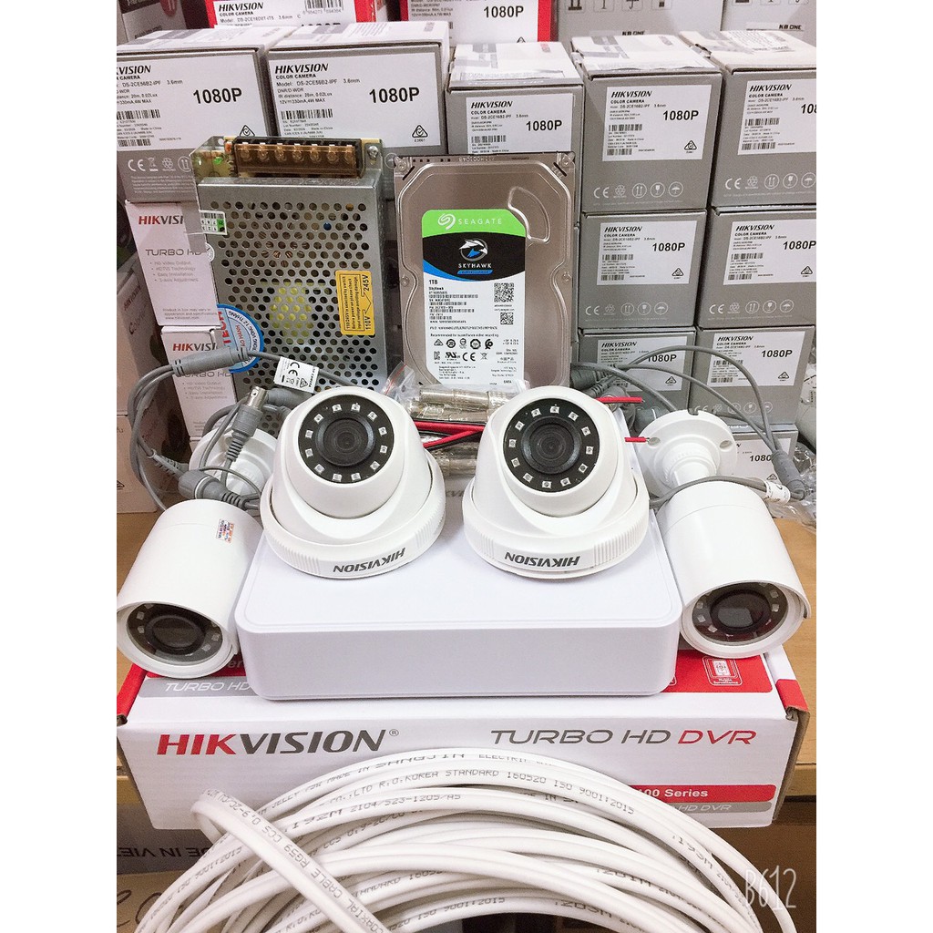 Tặng ổ cứng 1TB - Trọn bộ 04 Camera Hikvision 1080P 2.0 Chính hãng Full VAT