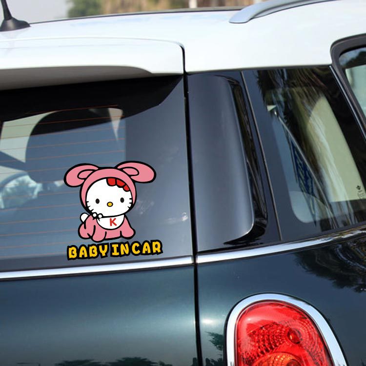 Miếng Dán Trang Trí Kính Chắn Gió Cửa Sổ Xe Hơi Hình Hello Kitty Màu Hồng Dễ Thương