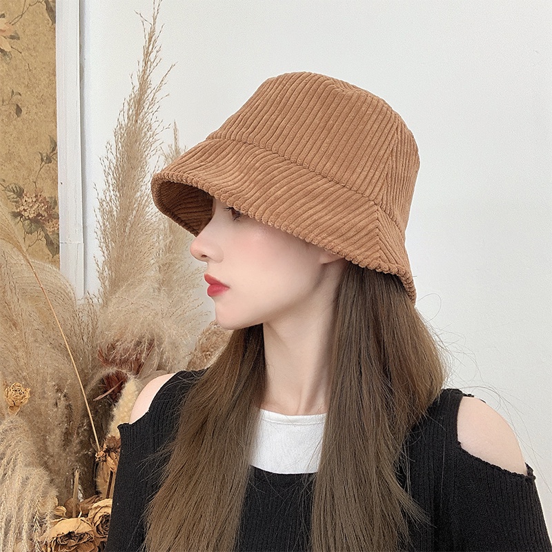 Mũ Bucket Nhung Kẻ Phong Cách Thời Trang Thu Đông Hàn Quốc Dành Cho Nữ